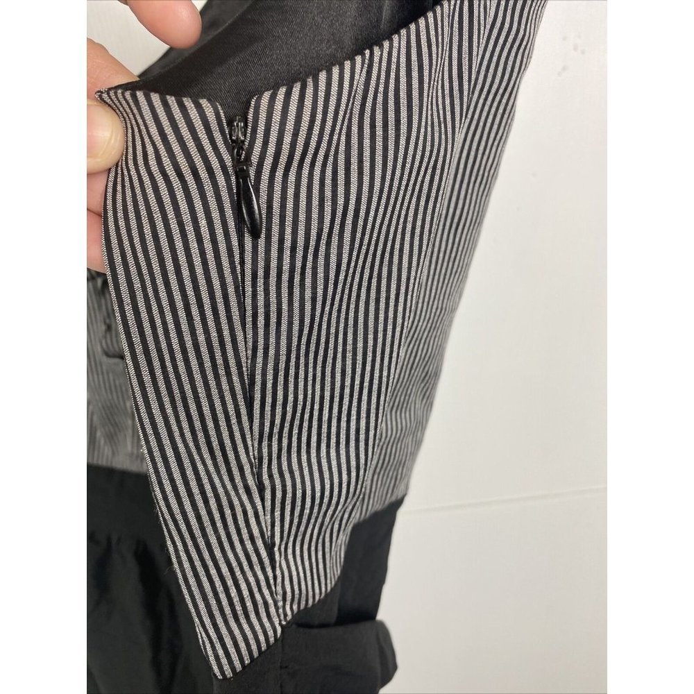 City Chic Size M Womens Pencil Dress Black Silver Pin Striped Bust Ruffle Button - Picture 6 of 8